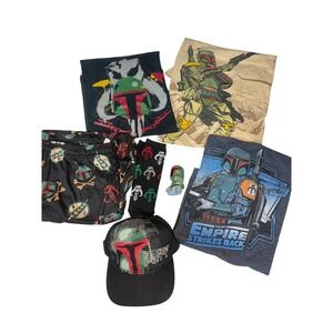 Star Wars Boba Fett Bundle 3 T-Shirts Pajama Pants Hat Socks and 2005 Figure Lot